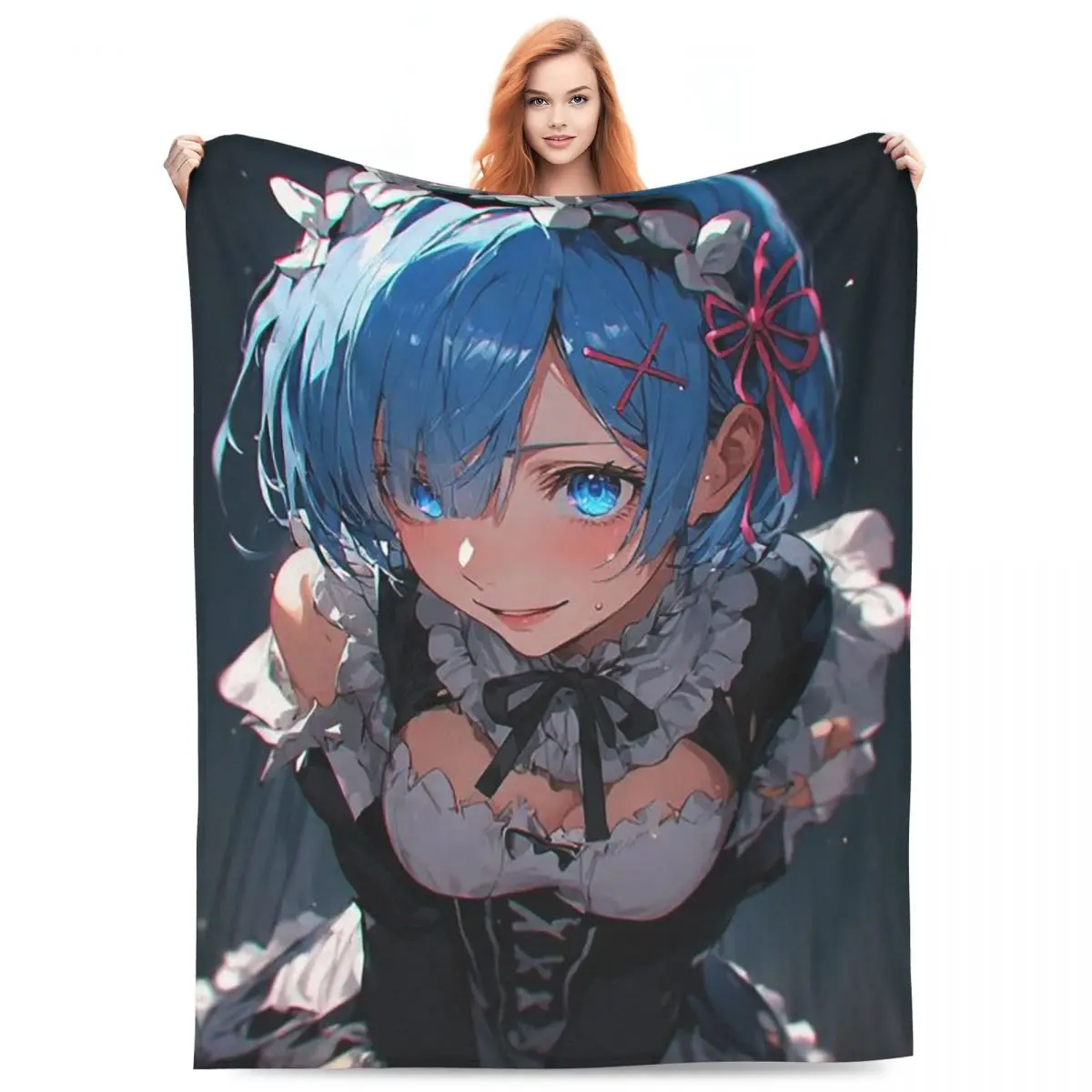 Sexy Cute Rem Anime Blanket Flannel Sofa Throw Blanket Lightweight for Home Bedroom Throws Bedspread Quilt