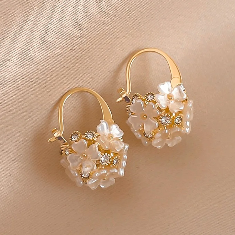 FTCY Romantic Flower Ball Dangle Earring For Women Sweet Zircon Flower Drop Earring Elegant Fashion Girl Party Jewelry