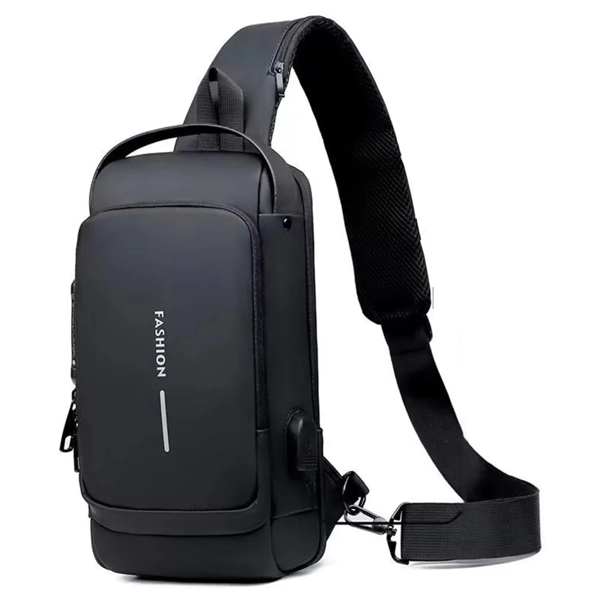 *A91P Men'S Chest Bag - Anti-Theft Crossbody Sling with USB Charging Port, Sport & Travel Messenger Pack