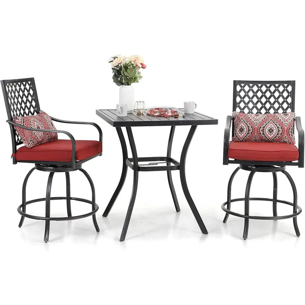 

3-Piece Outdoor Bistro Set with Swivel Stools and Square Bar Table