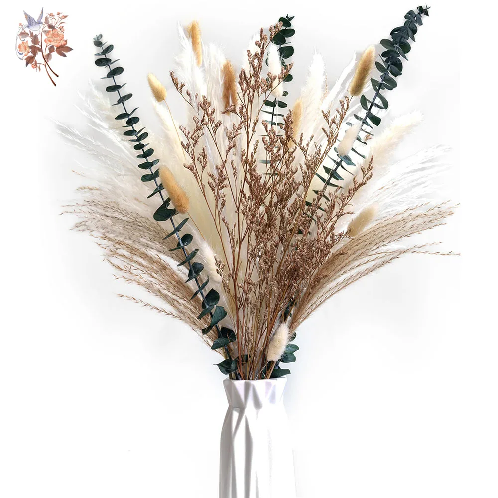 50 قطعة ذيل الأرنب Pampas العشب الأوكالبتوس ديكور باقة الزهور المجففة بوهو الجدول المركزية ديكور جدار ترتيبات الزهور #2