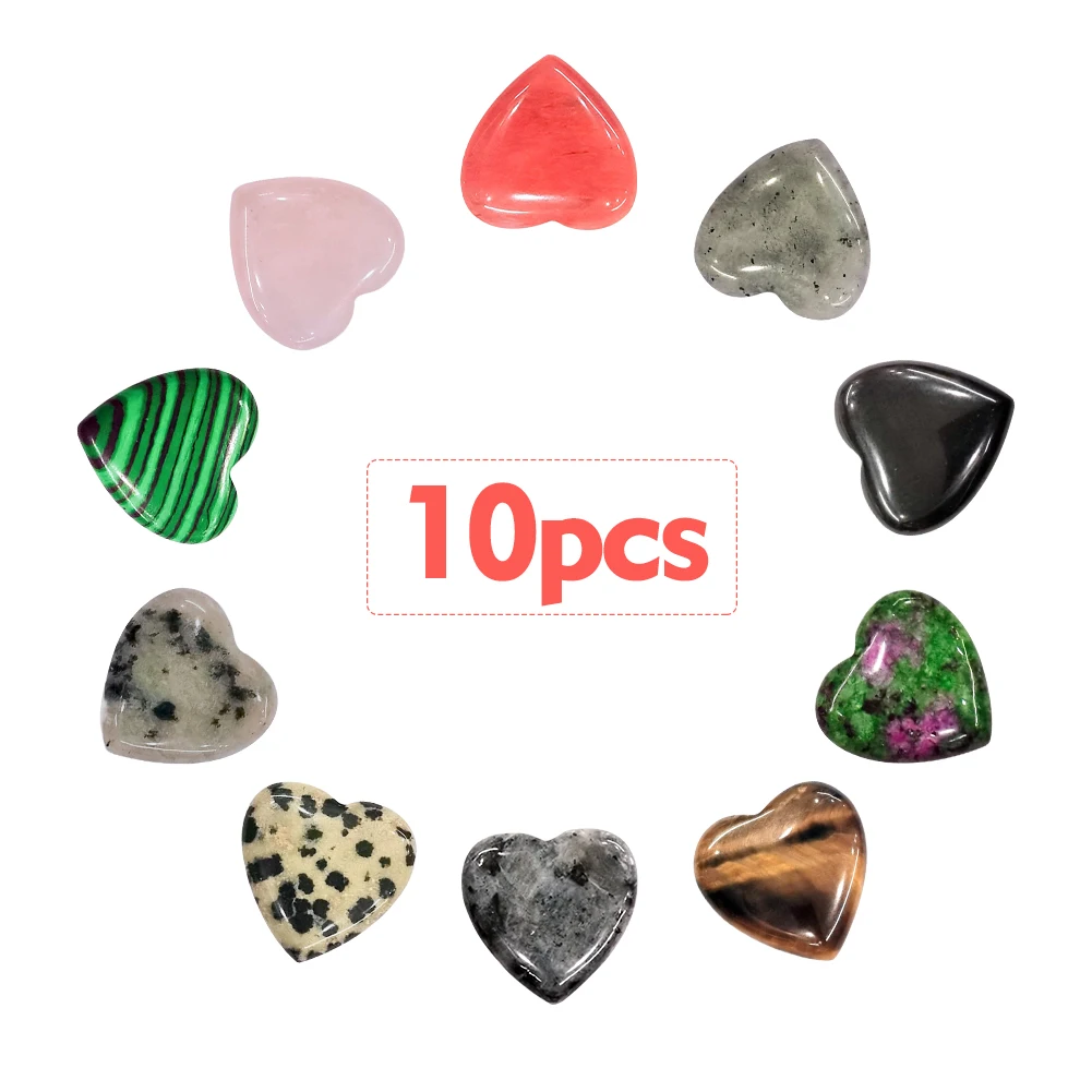 10pcs Meditation Healing Crystal Love Polished Gift Collection Chakra Heart Shaped Pocket Natural Stones Yoga Balancing Reiki