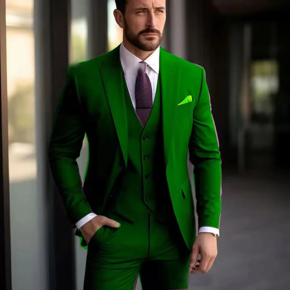 

3PCS Formal Green Single Button Shawl Collar Men Suit Jacket Vest Pant Outfits Casual Party Prom Wedding Set for Wedding