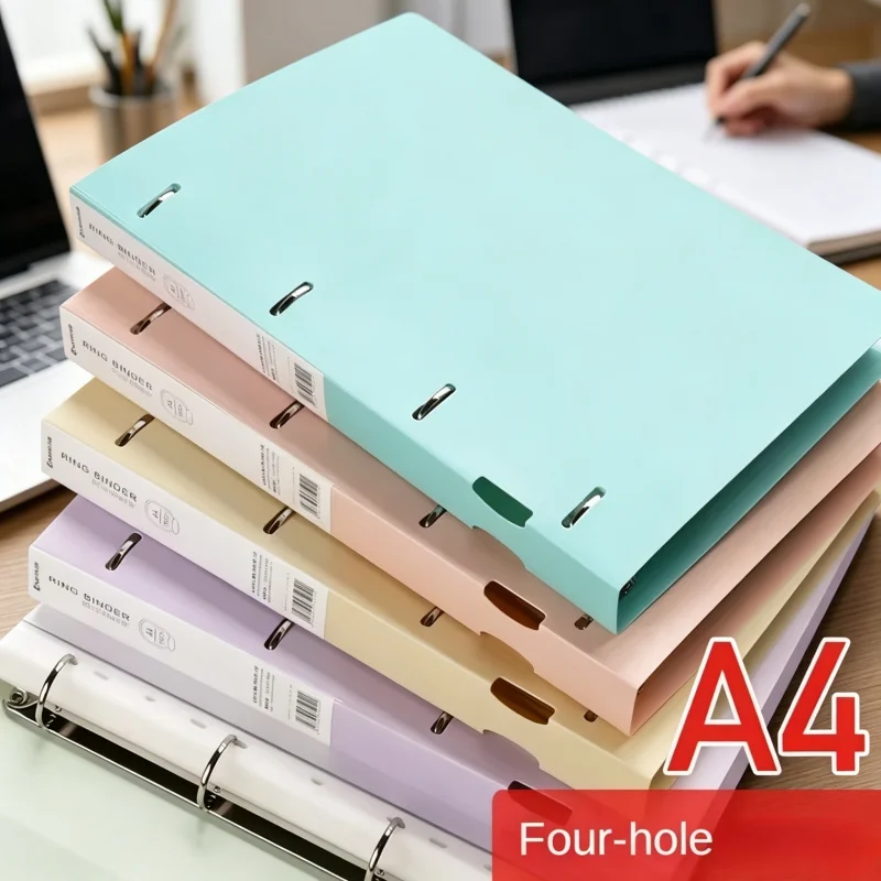 NUEVA Carpeta de Plástico A4 Portátil con 4 Anillas Tipo D: Caja de Almacenamiento de Hojas Sueltas y Bolsa para Archivos para Documentos Estudiantiles y Organización de Oficina
