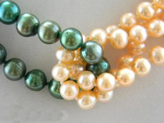 Favorite Pearl Jewellery4Row 6-8mm Round Green Pink Freshwater Pearl Necklace,Charming Wedding Birthday Lady Gift