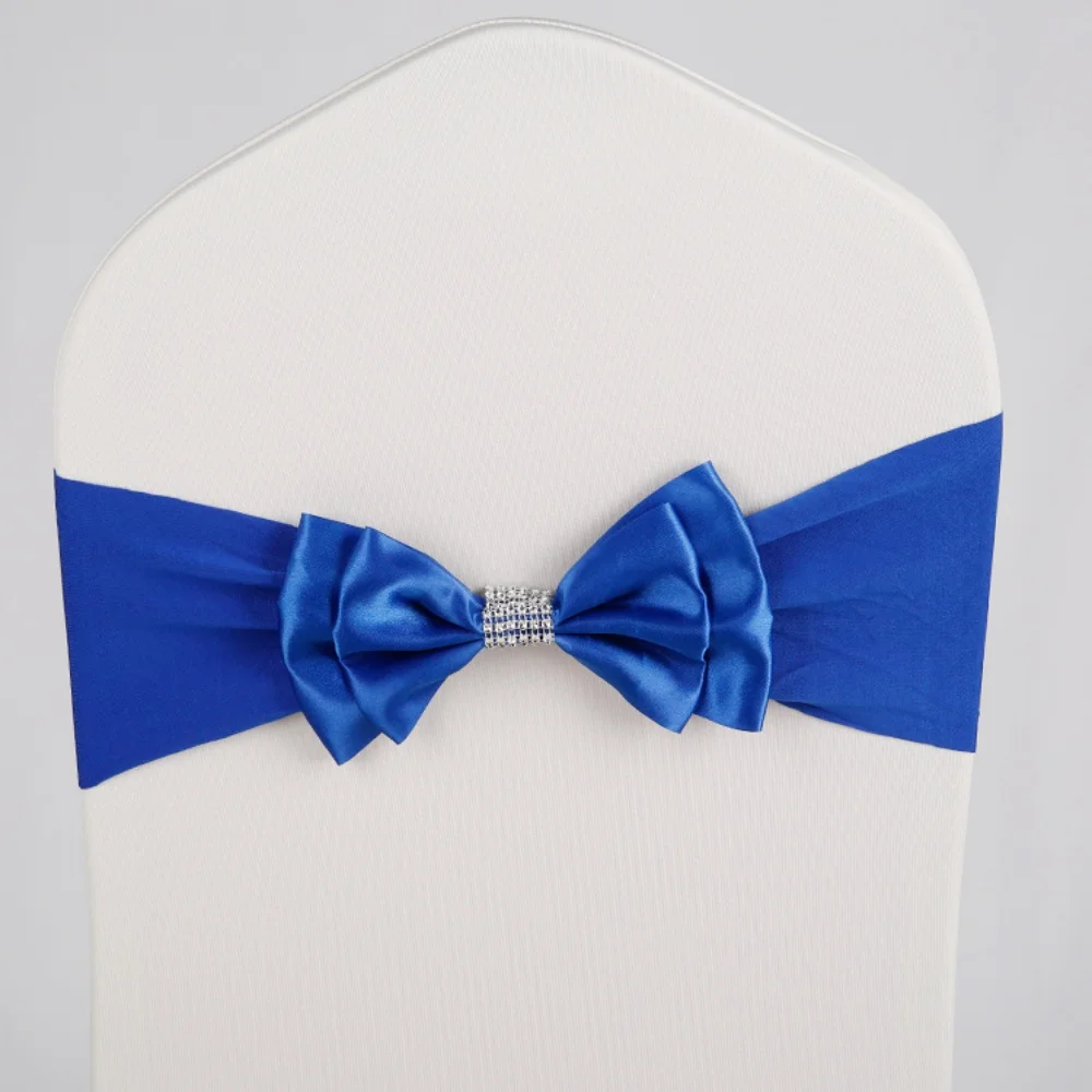 Satin Wedding Decoration Chair Ribbon Bow Stretch Spandex Sash Double Layer Bows for Party Events Banquet Chair Cover Ties Bulk