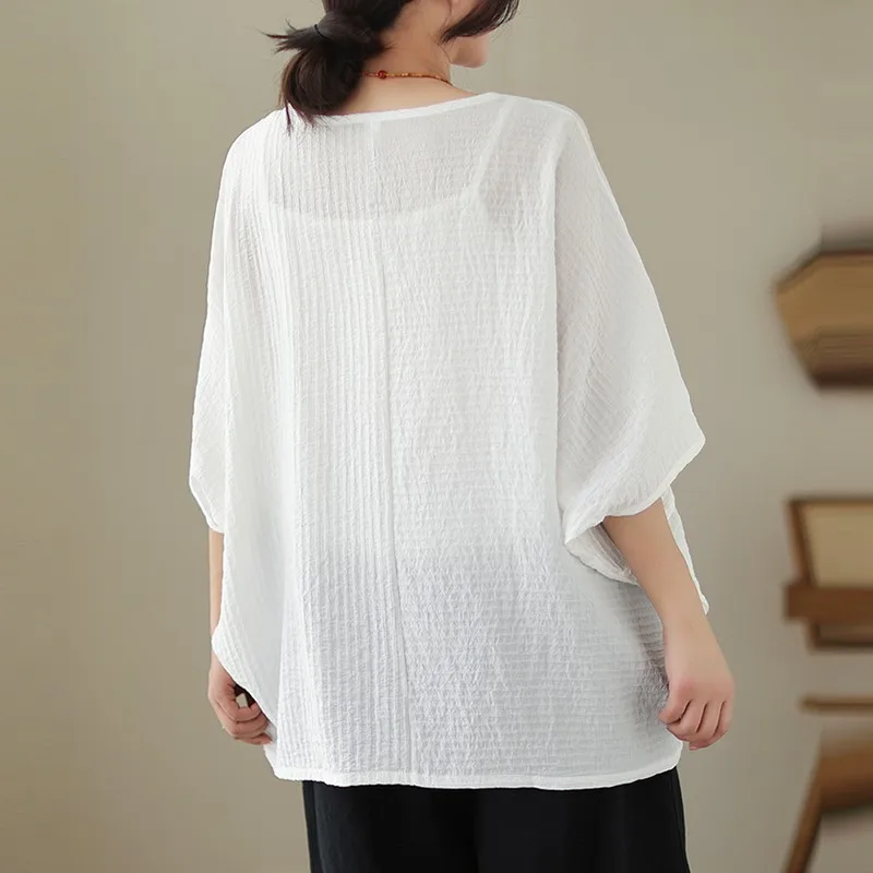 ملابس علوية قطنية نسائية كاجوال بأكمام قصيرة برقبة دائرية ، تيشيرتات فضفاضة ، أسلوب بسيط ، أحادي اللون ، الصيف ، وصلت حديثًا ، B3340