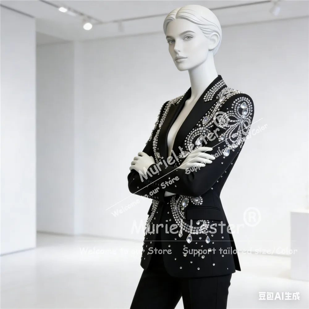Exclusive Beaded Stones Women Suits Attire Wedding 2 Piece Sets Single Breasted Prom Blazers Customized Ladies Business Tuxedos