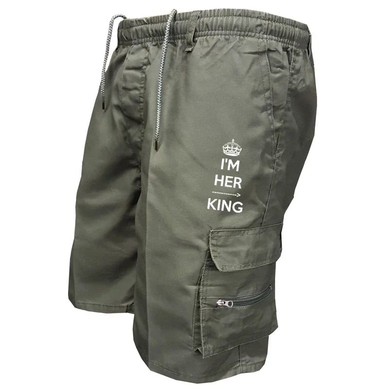 Pantalones cortos holgados de verano para hombre, Shorts Cargo de playa, pantalones cortos de senderismo con estampado informal, monos masculinos, pantalones con cordón