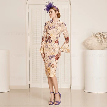 פרח תחרת אמא של הכלה שמלות לחתונות נדן מסיבת חתונת שמלת תה אורך חתונת אורחים שמלות עבור נשים