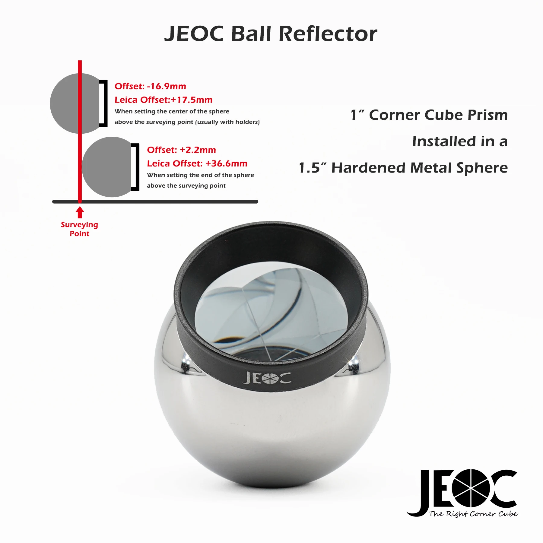 JEOC 1.5inch Reflective Sphere for Total-station, 38.1mm Ball Prism with Magnetic Base, Break Resist