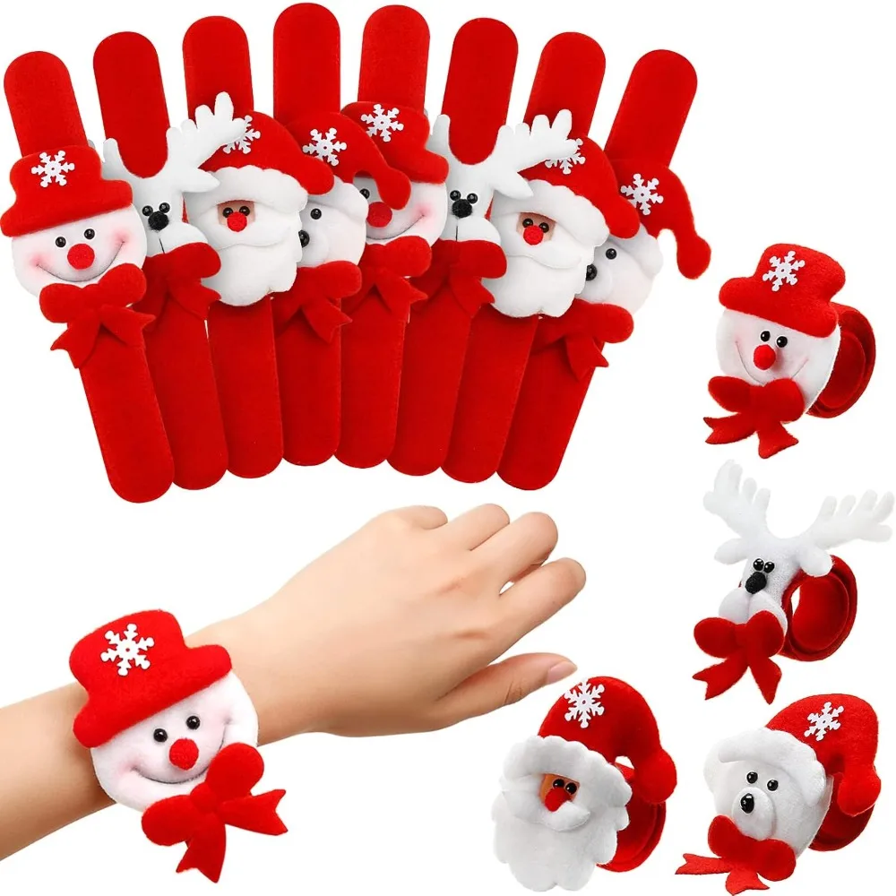 20Pcs Christmas Slap Bracelets, Xmas Slap Bands, Snowman Fawn Bear Clap Circle Bracelets, Holiday Decorations, Party Favors