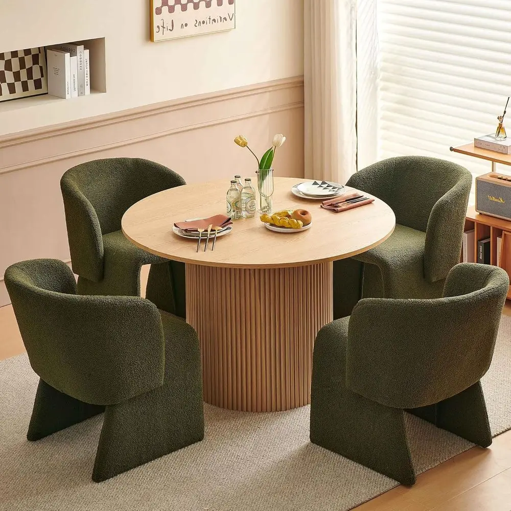 

Green Upholstered Dining Chairs Set of 4, Stylish Barrel Side Chairs, Velvet Comfortable Armchair for Bedroom, Reading, Waiting
