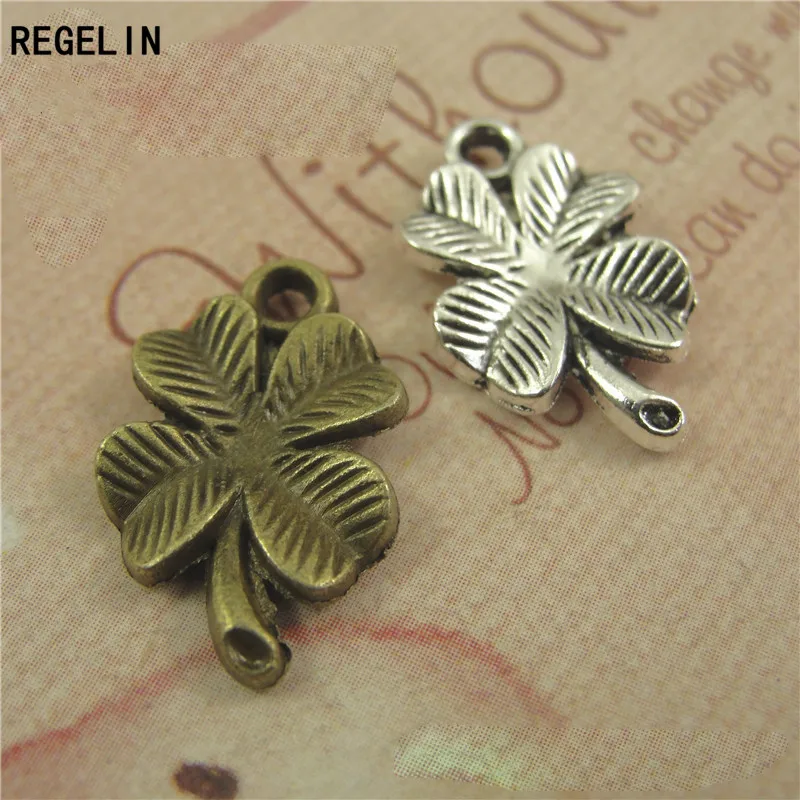 REGELIN 50pcs/lot LUCKY Four Leaf Clover jewelry Retro clover jewelry accessories wholesale 17x11mm jewelry findings