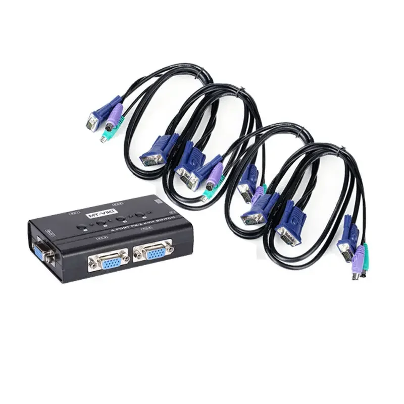 4 Port VGA KVM Switch PS/2 Mouse Keyboard Console Manual Button Press Select With Original Cable High Resolution 460SL