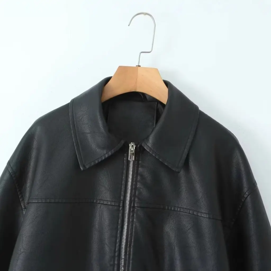 Chaqueta de cuero lavada con agua para mujer, moda europea y americana, prendas de vestir exteriores de manga larga, nuevo estilo de primavera L4Y20535