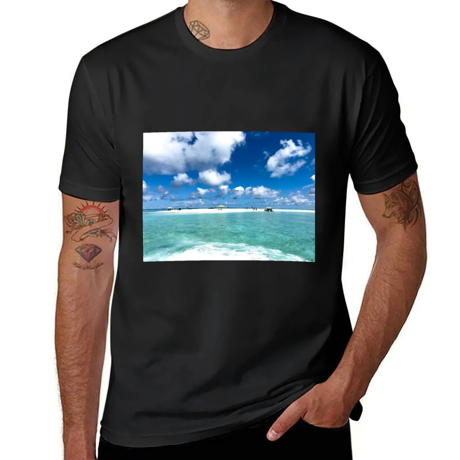 Beautiful white sand beach in Maldives T-Shirt blacks quick drying graphics mens funny t shirts