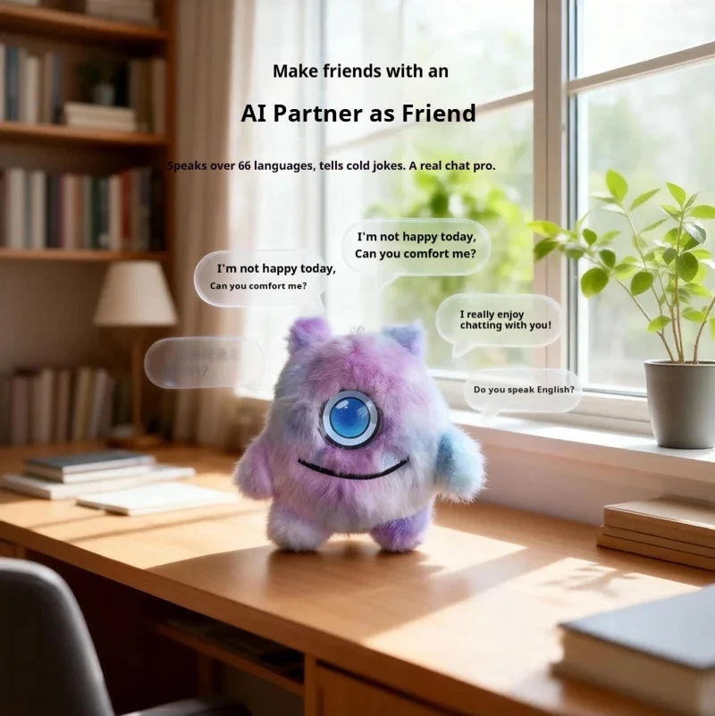 AI Smart Cat Plush Toy Touch Sensor Glowing Eyes Wagging Tail Multilingual Interactive Pet Companion Toy Gift For Frends