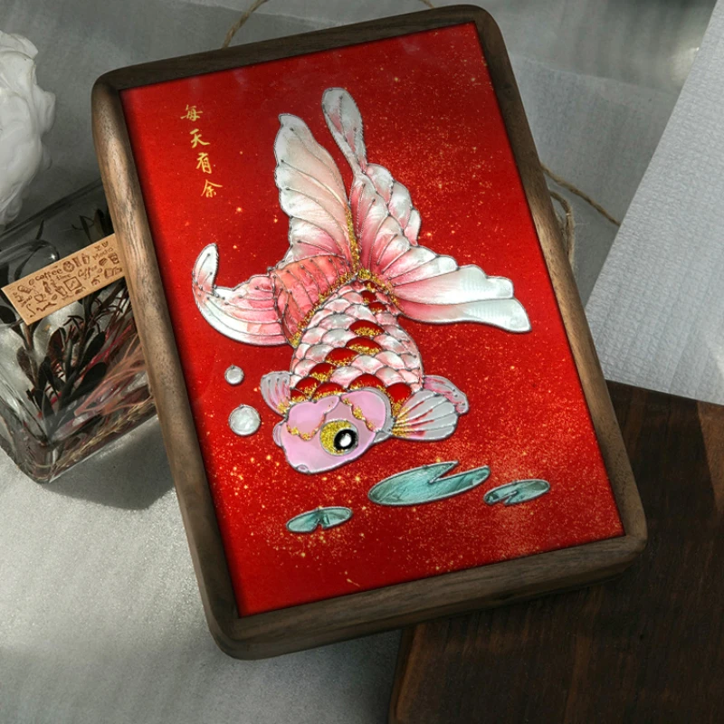 

color craft ornaments, walnut tabletop table, every year there are good fish, meaning housewarming gifts, special souvenirs