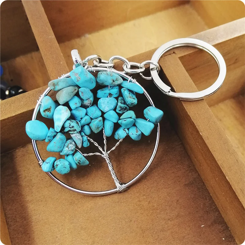 12/30/50Pcs Natural Crystal Life Tree Keychain Jewelry Ring Bag Backpack Hanging Pendant Gift Key Holder DIY Accessories