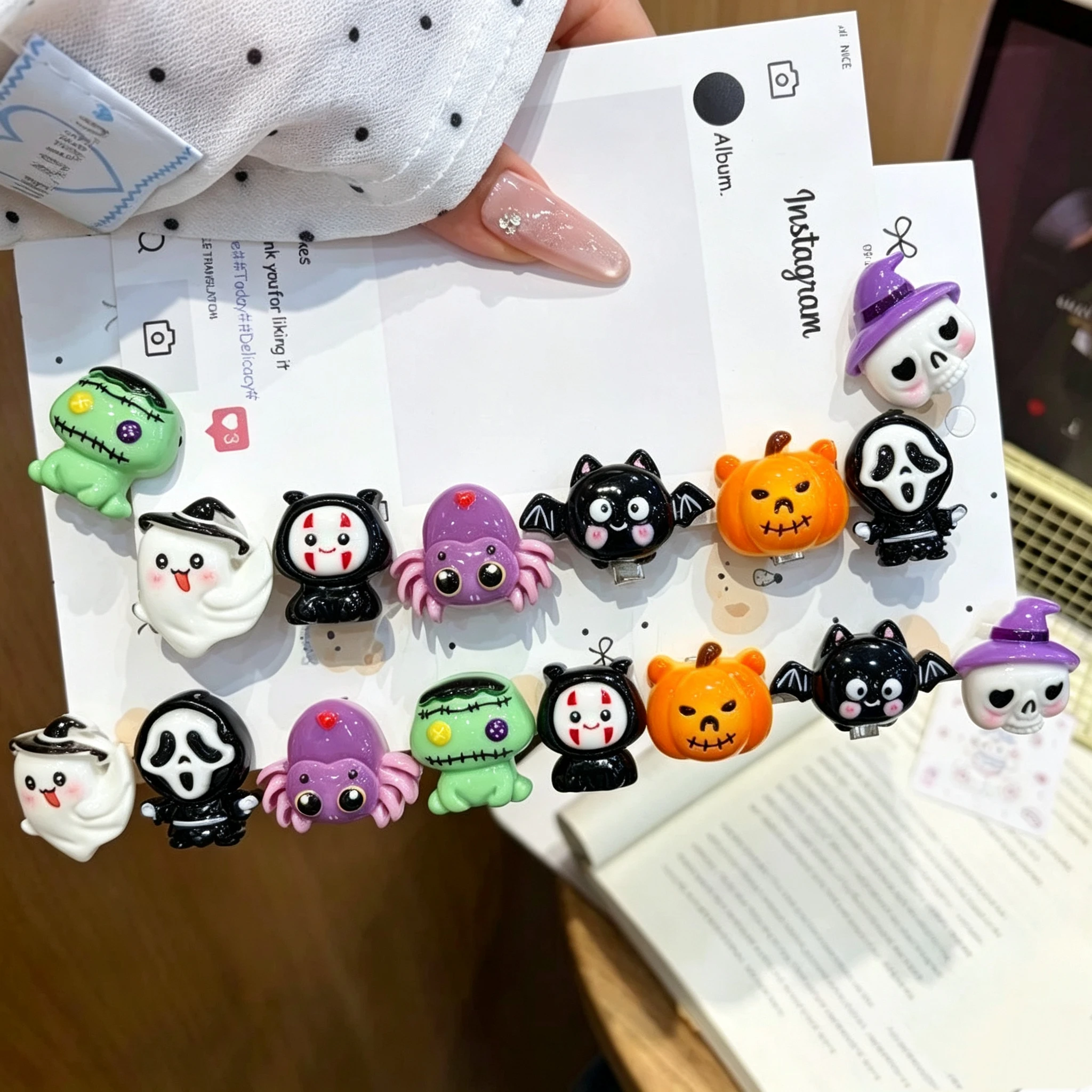 8Pcs Halloween Cartoon Hair Clips, Cute Ghost Pumpkin Skull Bat Spider Barrettes, Funny Hair Accessories for Girls Party Decor