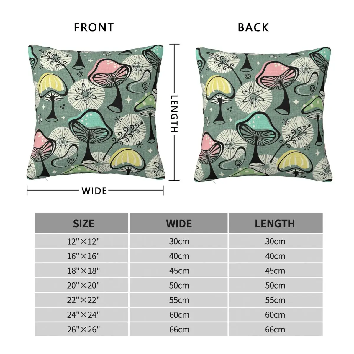Mid Century Atomic Age Mushrooms Pillowcase Polyester Linen Velvet Printed Zip Decor Pillow Case Bed Cushion Cover 45x45