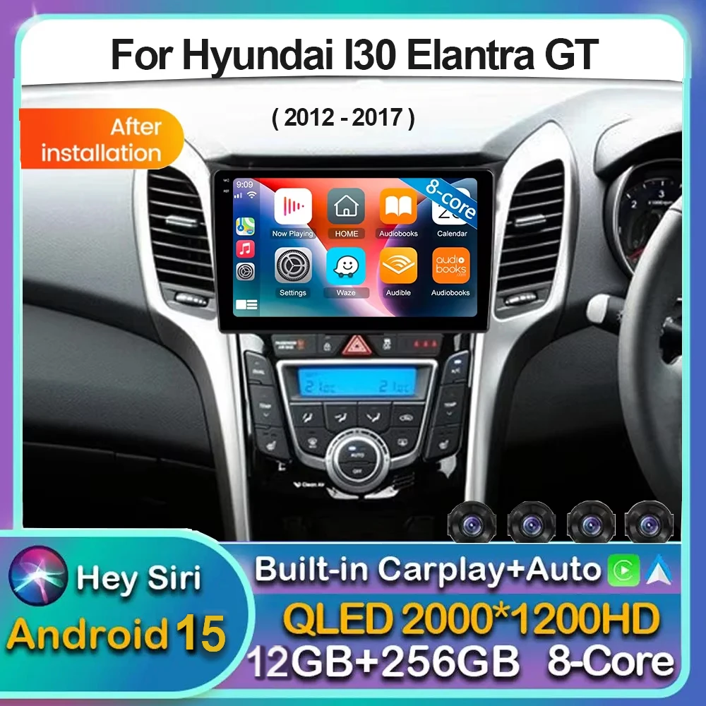 Android 15 Carplay Auto Car Radio For Hyundai I30 Elantra GT 2012 2013 2014 2015 2016 2017 Multimedia GPS Player Stereo video BT