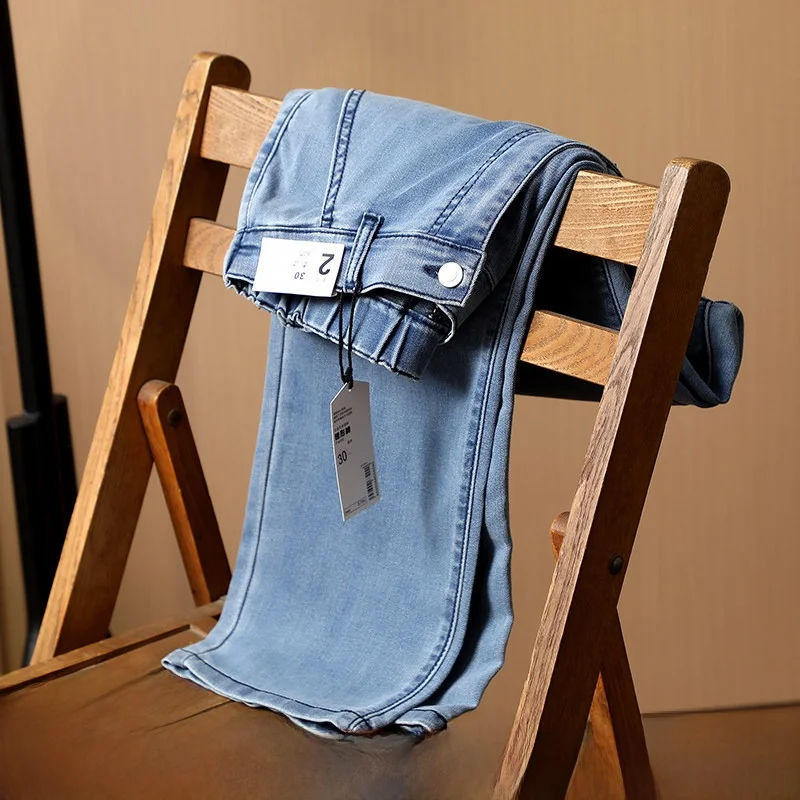 

Повседневные летние мужские джинсы с легкой талией, джинсовые брюки с эластичной резинкой на талии, ткань в стиле кантри, конический крой, молодежный модный тренд