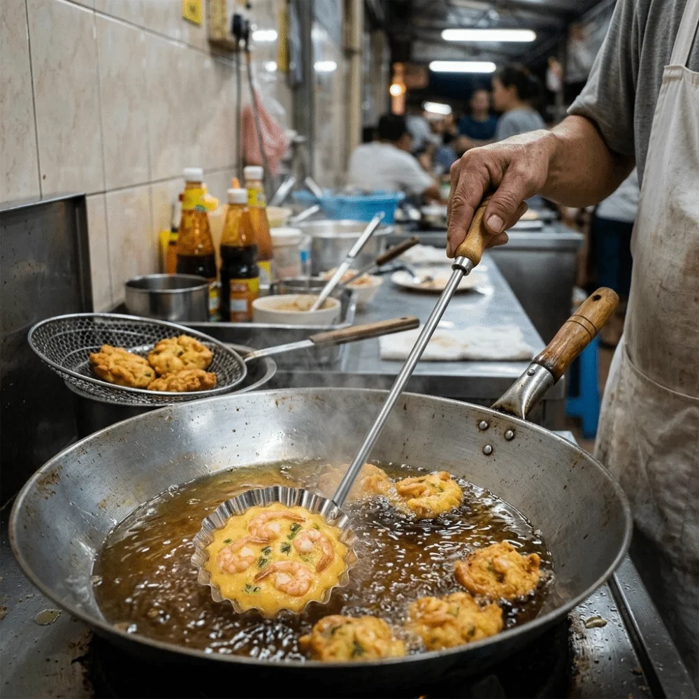 Non-Stick Fried Food Mold Stainless Steel Heat Resistant Shredded Radish Fritters Mold Wooden Handle Shrimp Cakes Mold