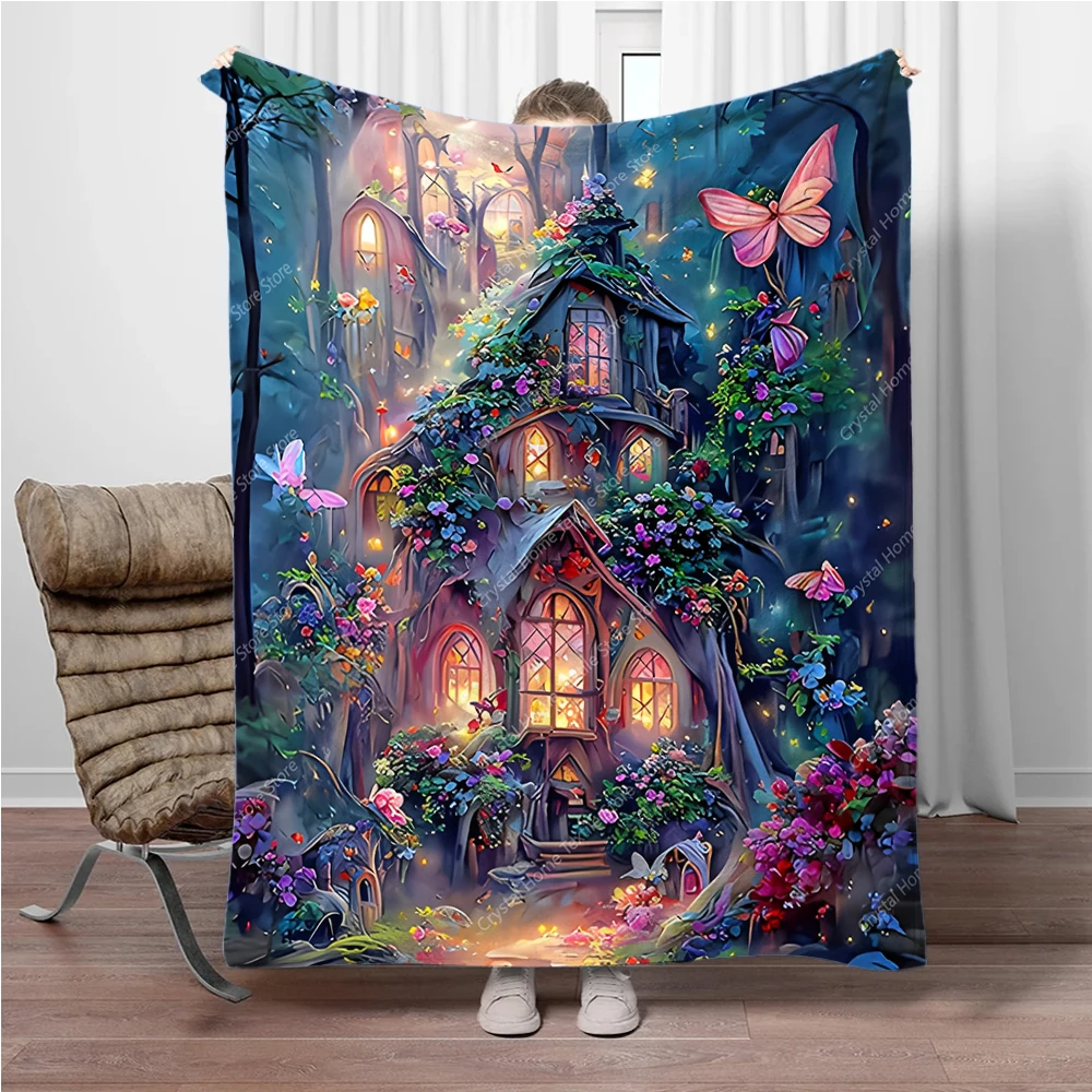 

Flannel Enchanted Castle Pattern Blanket 3D Print,Soft Fleece Throw Blanket for Sofa Bed Travel Camping,Office Couch Chair Bed
