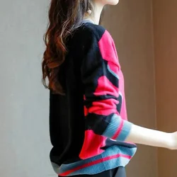 Women Clothing High Quality Patchwork Wool Sweater Autumn Winter Exquisite Fashion Loose O-neck Knitwear Comfortable Warm Tops