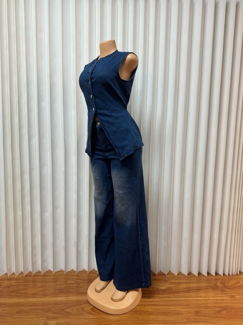 الشارع الشهير الدنيم 2 قطعة مجموعات النساء الزي الصيف ملابس النساء أكمام تانك القمم مستقيم الجينز بانت مجموعات ملابس رياضية غير رسمية