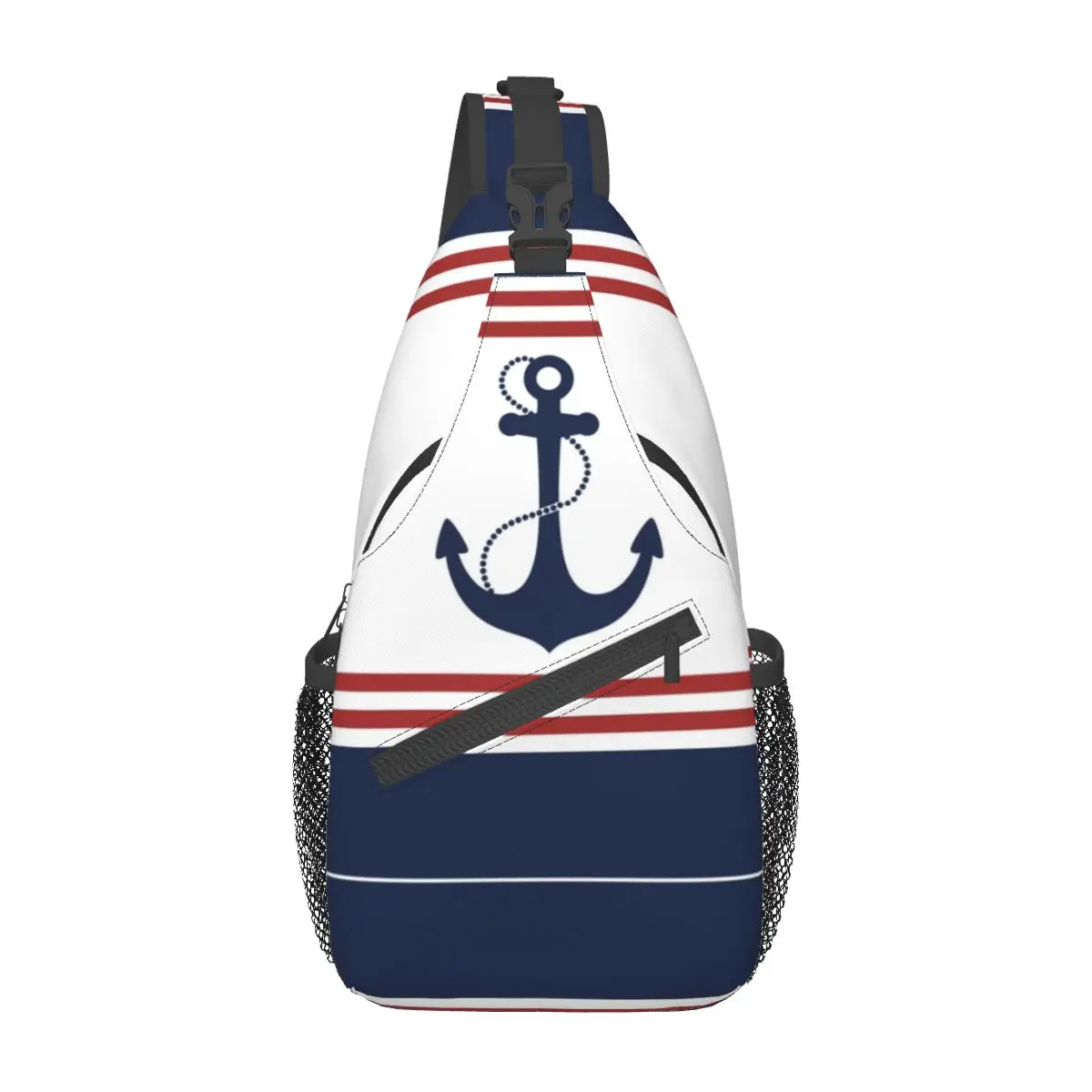 

Nautical Anchor Sailor Crossbody Sling Bags Small Chest Bag red stripes beach Shoulder Backpack Daypack Hiking Outdoor Cycling