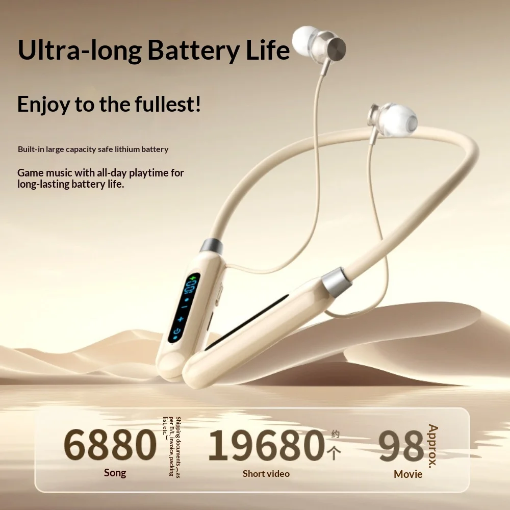 Neck-Hung Wireless Earphones Noise Cancellation HD HiFi Sound Ultra-Long Battery for Sports Business Running Sleep E-Sports Musi