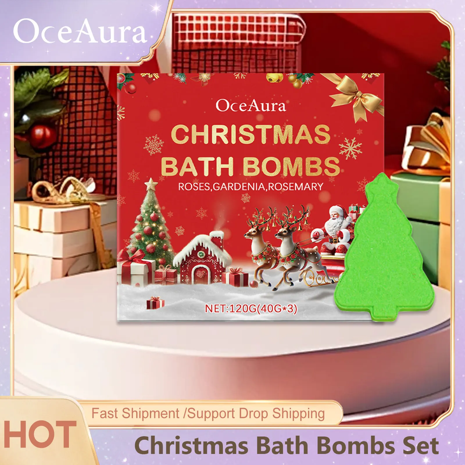 Oceaury Badebomben-Set, feuchtigkeitsspendende Weihnachtsdüfte, Badefuß, Spa-Bombe, Blumenduft, Stressabbau, Peeling, Salzball