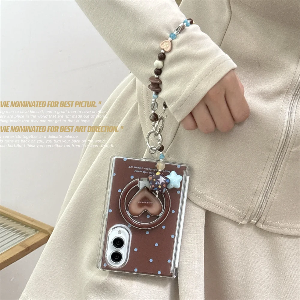 Image of Kawaii braune gepunktete magnetische Handyhülle für Samsung Galaxy Z Fold 8 Ultra Zfold 8 7 6 5 Hülle für Magsafe Stand Chain