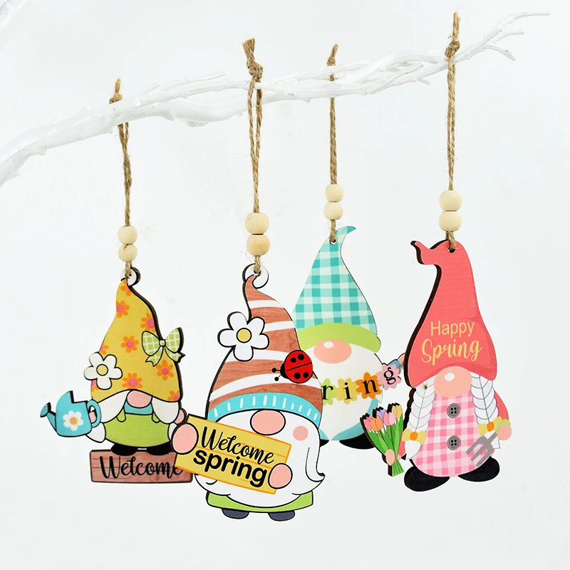 

5pcs Wooden Gnome Pendants Faceless Doll Claus Easter Tree Decoration Hanging Ornaments Spring Easter Party Supplies Kids Gift