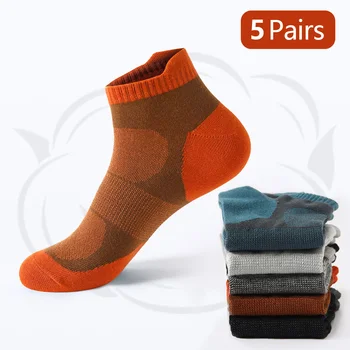 5 paires/lot haute qualité hommes cheville chaussettes respirant coton sport maille décontracté athlétique été mince coupe courte Sokken grande taille
