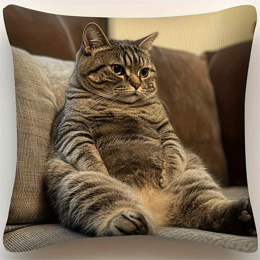 Funny Tabby Cat Pillow Case, Realistic Pet Cushion Cover, Humorous Animal Decor for Sofa Bedroom Living Room Gift