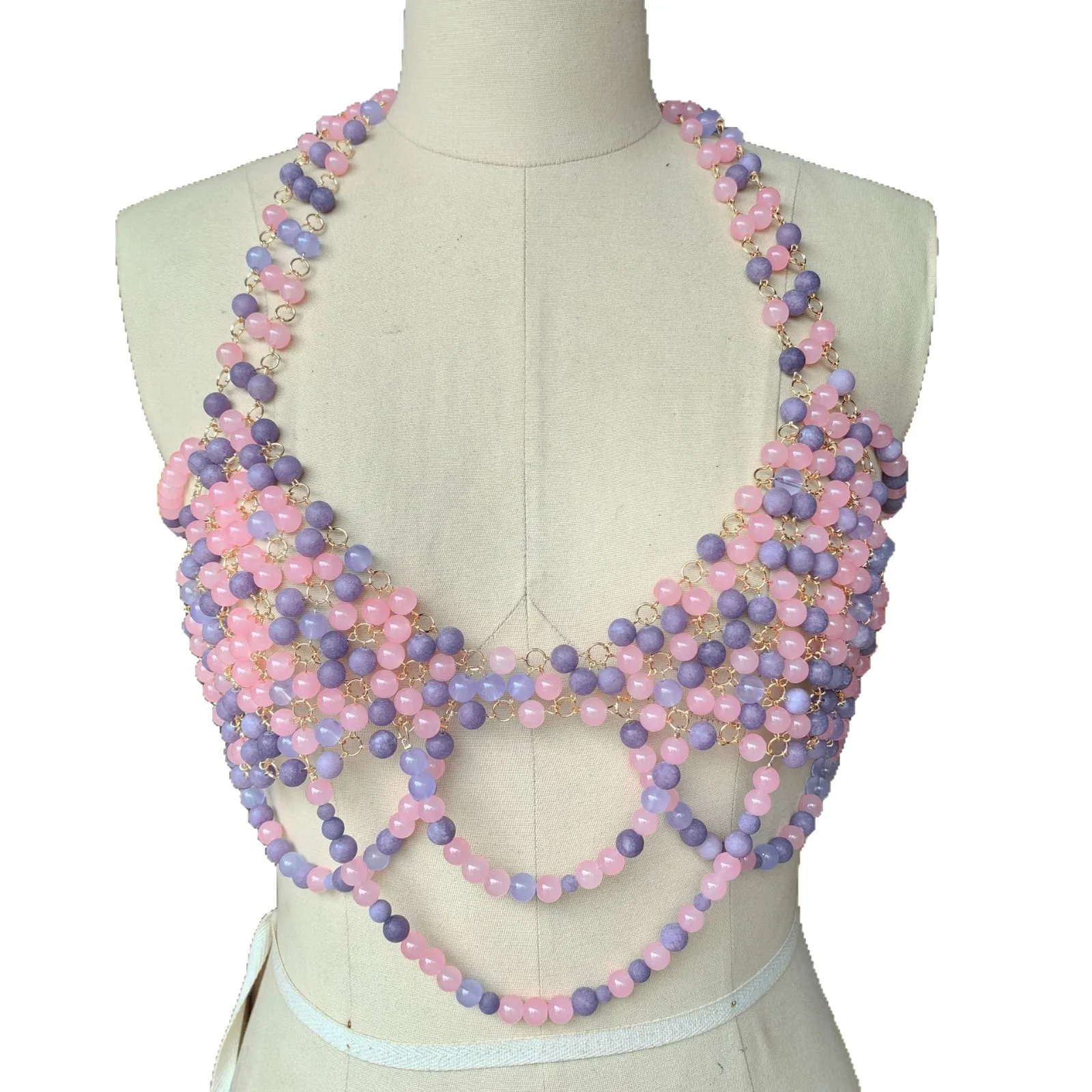 European And American Summer Bohemian Style Colorful Bead Bra With Integrated Chain, Sexy And Exaggerated Spicy Girl Top