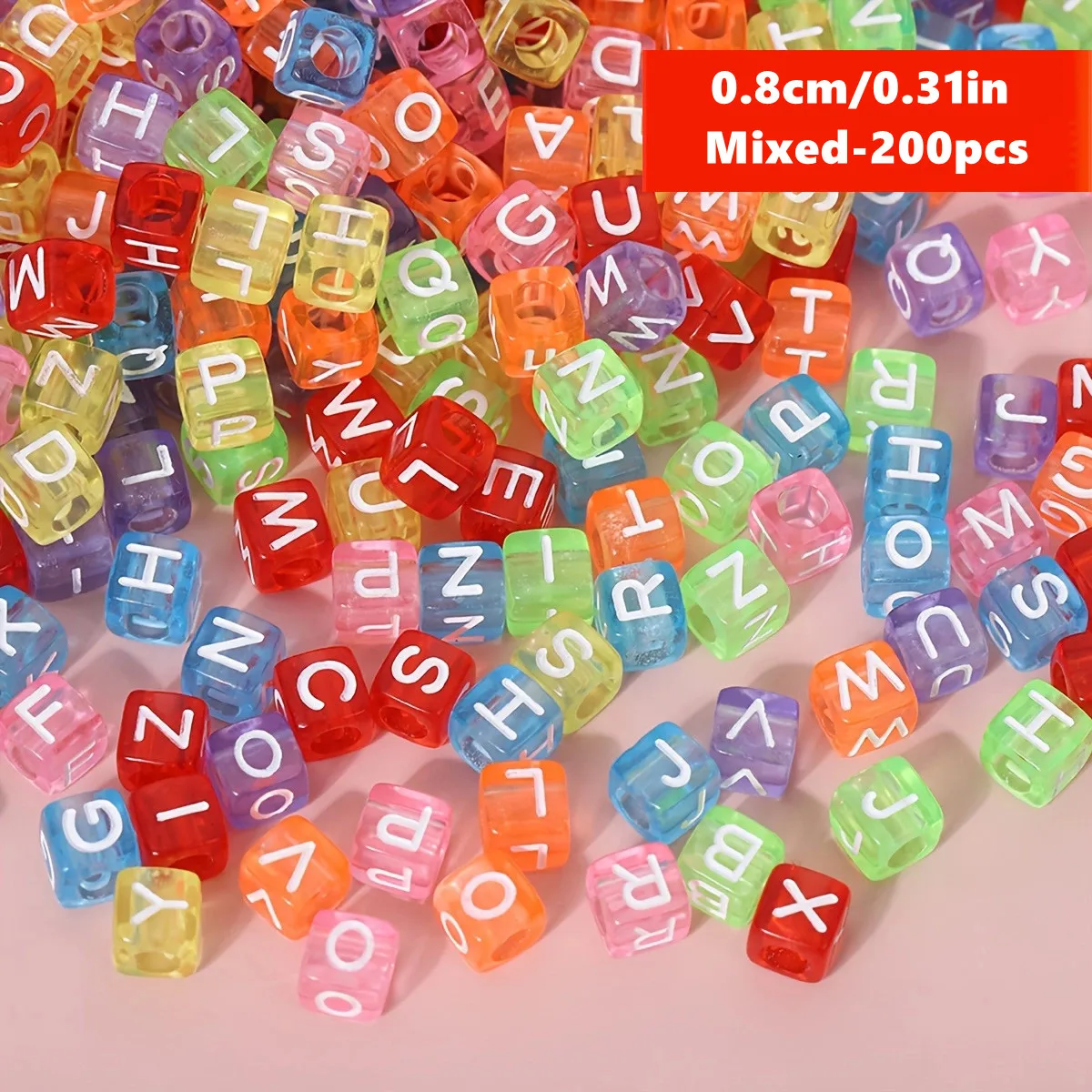 8*8mm 200pcs Transparent Mixed Square Alphabet Acrylic Beads In Different Letters, Handmade, Suitable For DIY  Making