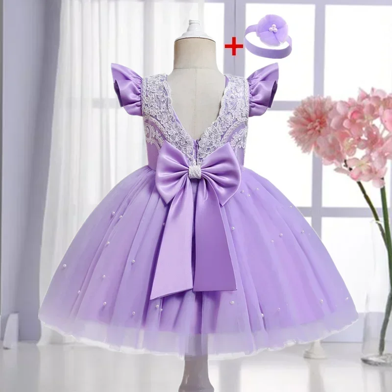 Elegant Princess Dress for Girl Baby Flower Girl Dresses for Wedding Bowknot Lace Birthday Party Christmas Pageant Princess Gown