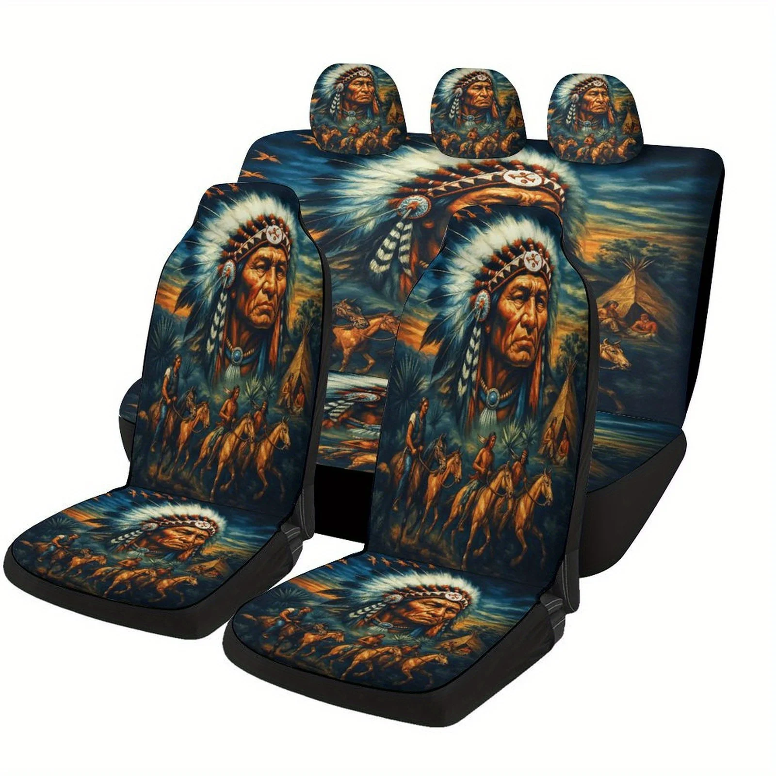 Set Of Car Seat Covers Featuring Local American Riders, Designed To Fit Most Vehicles. These Stylish And High-Quality Protectors
