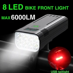 8 LED Bike Light Bicycle Light Flashlight 6000 Lumen Rechargeable Front and Back Rear Light Outdoor MTB Road Cycling Accessories