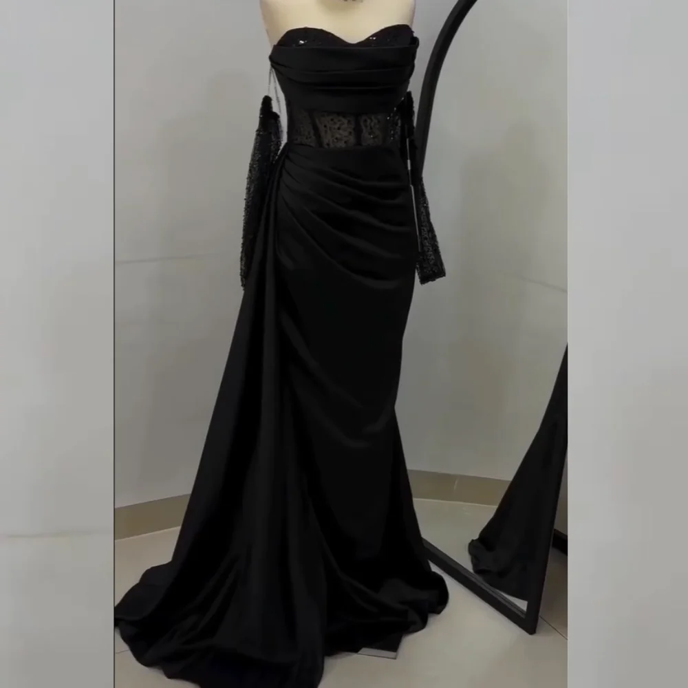 

Customized Elegant Pleat Sequined Trumpet Sweetheart Long Dresses Bespoke Occasion High Quality Sizes Available