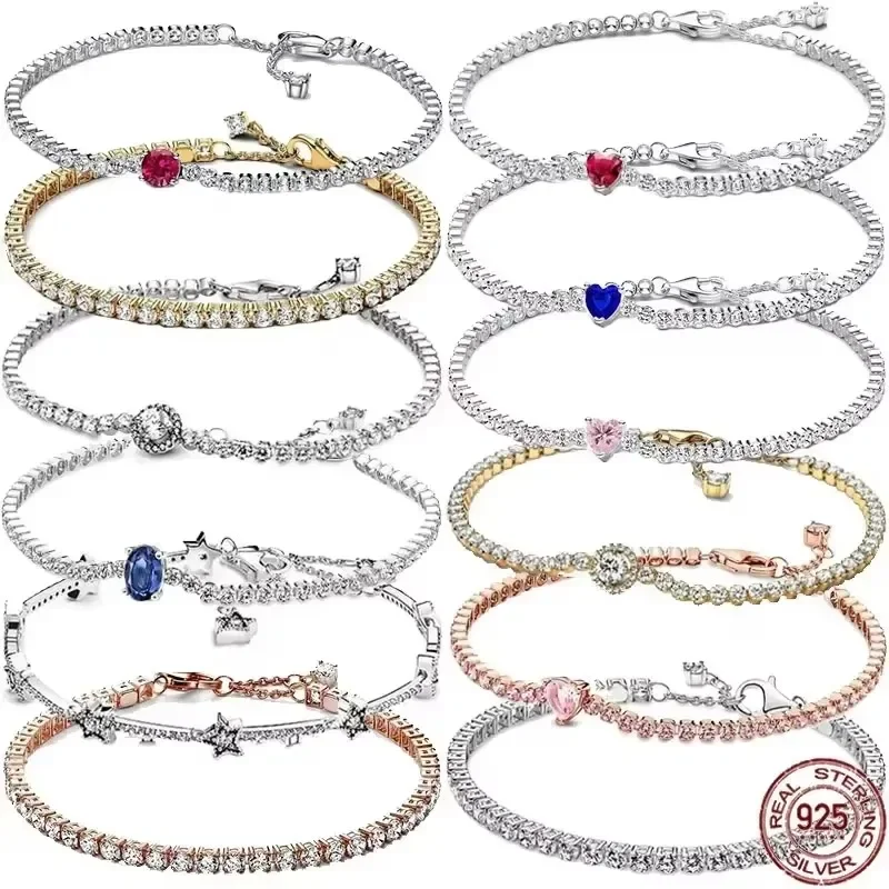 

Exquisite 925 Sterling Silver New Shiny Heart-shaped Stars All Zircon Tennis Bracelet Luxurious Charm Bracelet Holiday Gifts