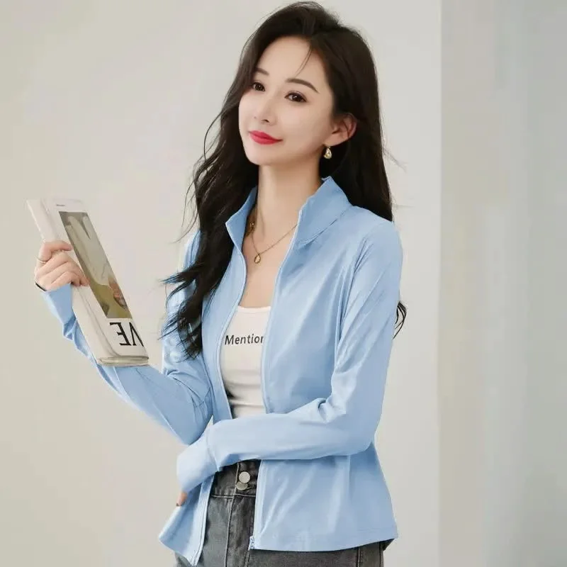 

2025 Female Long Sleeves Outwear Summer Ladies Stand-up Collar Thin UV resistant Jacket Korean Women Breathable Sunscreen Coat