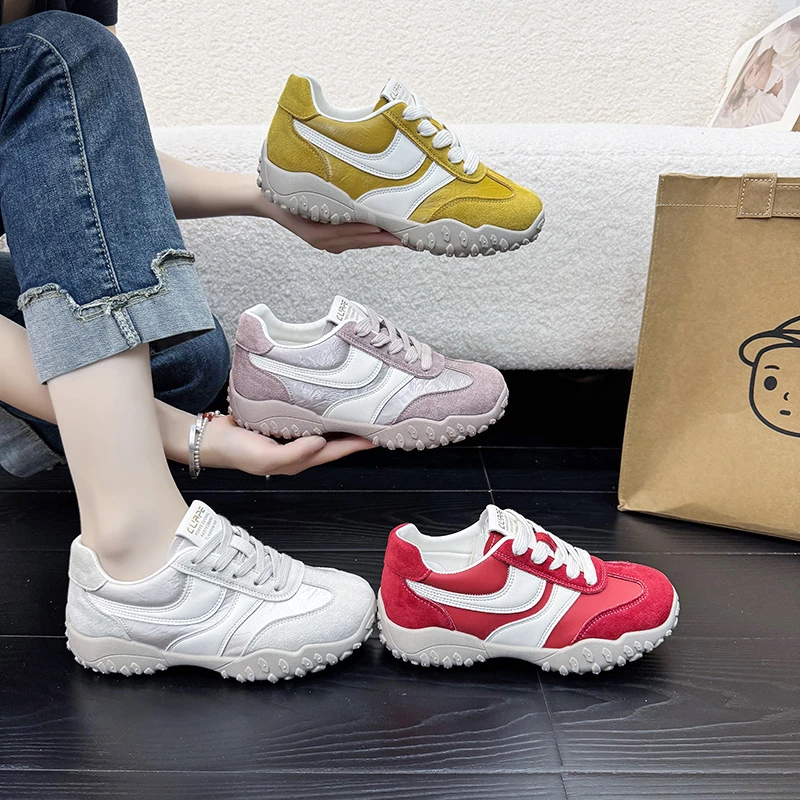 

Новинка 2025, весенняя модная обувь высокого качества на низком плоском каблуке с круглым носком, женская повседневная элегантная нескользящая обувь Женская Обувь