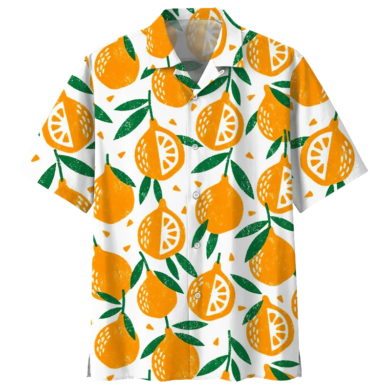3D Print Tropical Fruits Graphic Men's Shirts Lemon Pattern Short Sleeve Lapel Button Shirt Loose Daily Casual Hawaii Style Tops