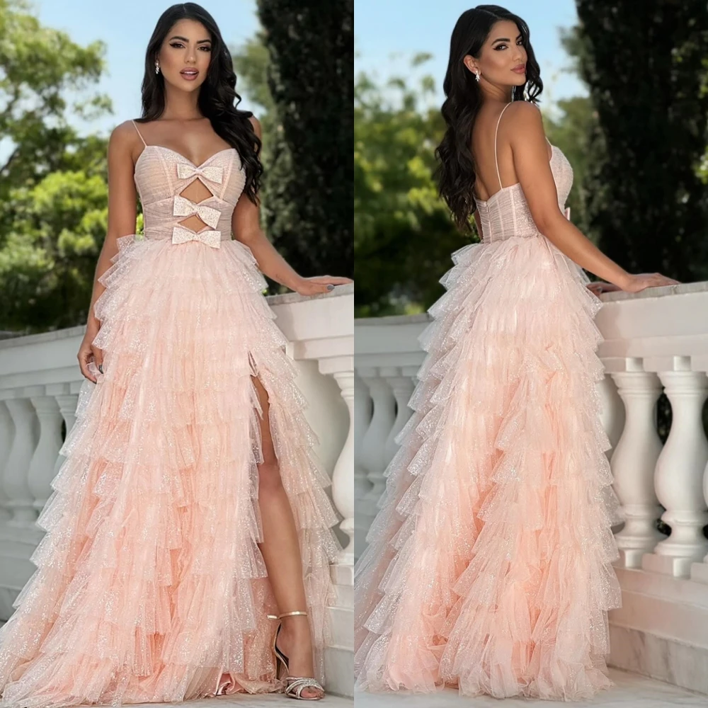 

Customized Classic Tulle Sweetheart Evening Dress Classic Bow Sweep Train Prom Dresses Fashion Sleeveless Special Occasion Gowns